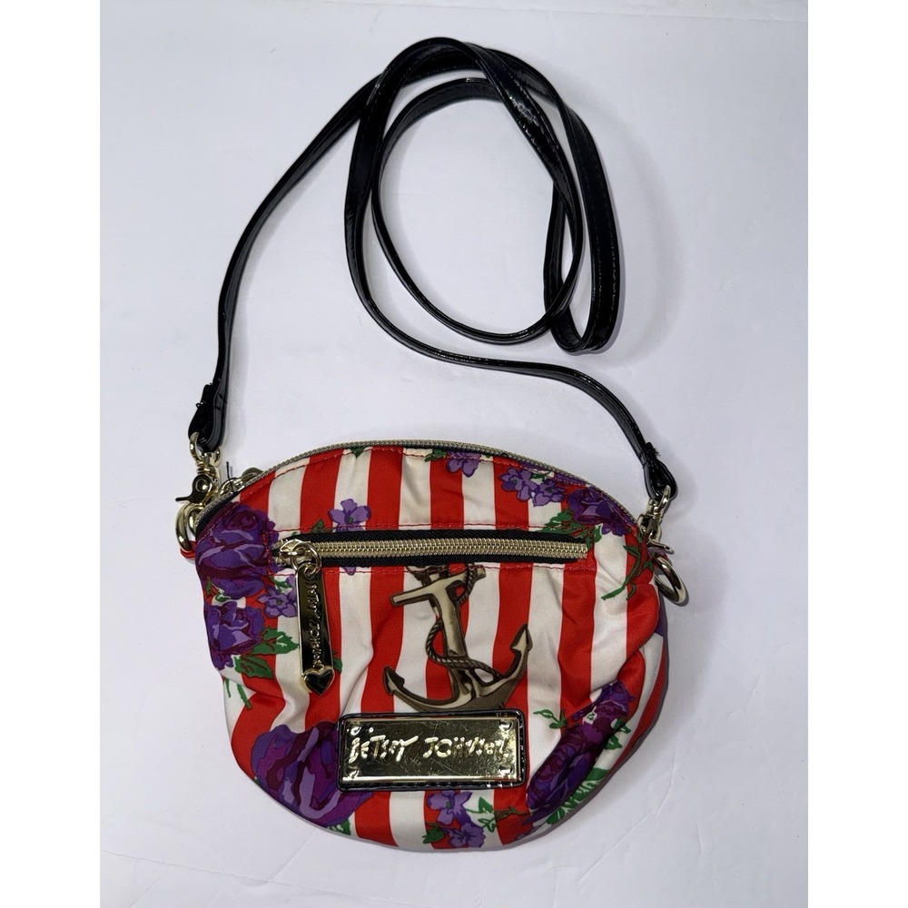 Betsey Johnson Red White Floral Striped Mini Crossbody Bag Girlcore Nautical